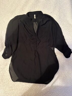 Truth Sheer Black Button-Front Tunic